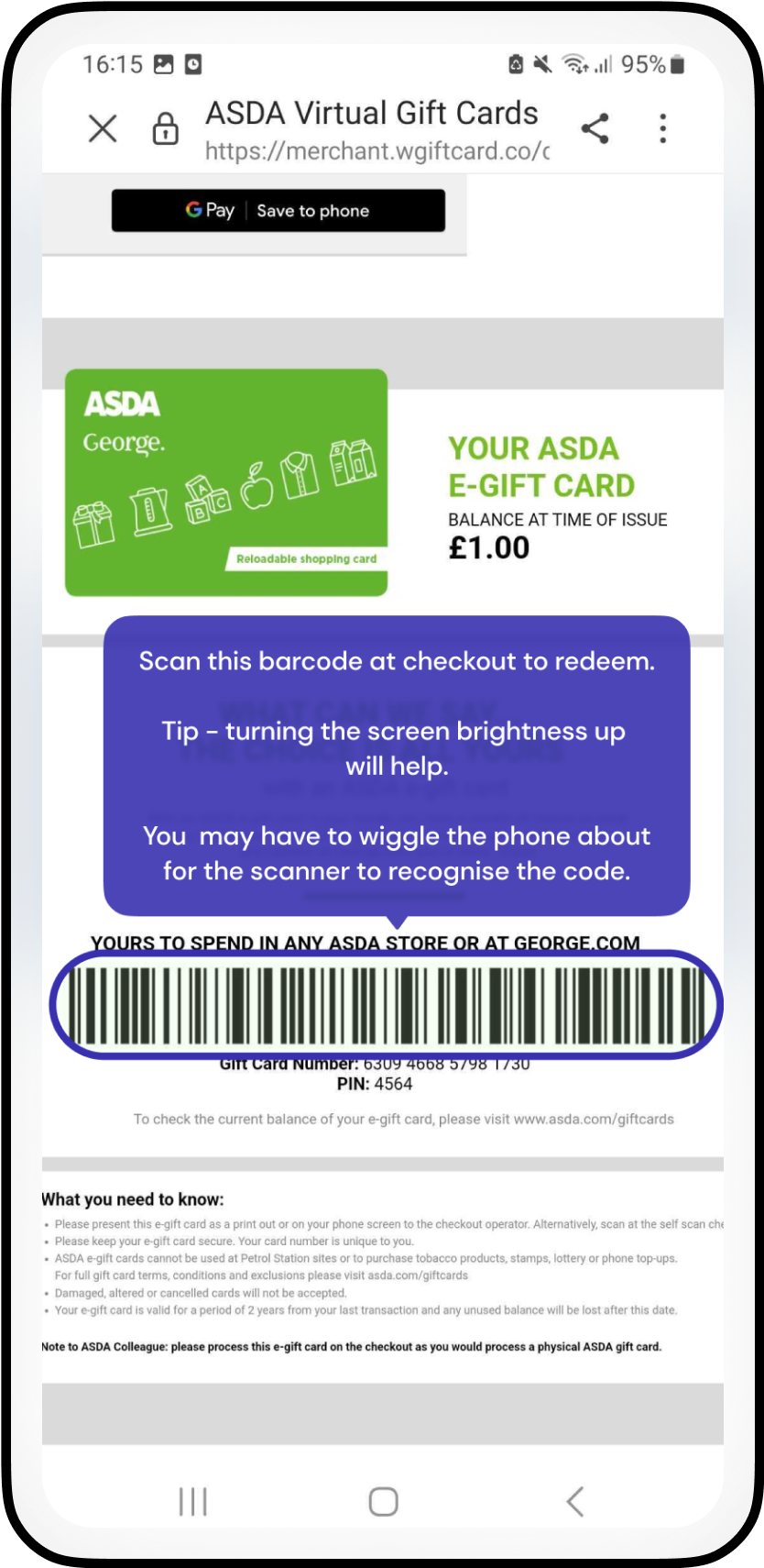 How to redeem Asda gift cards Cheddar support