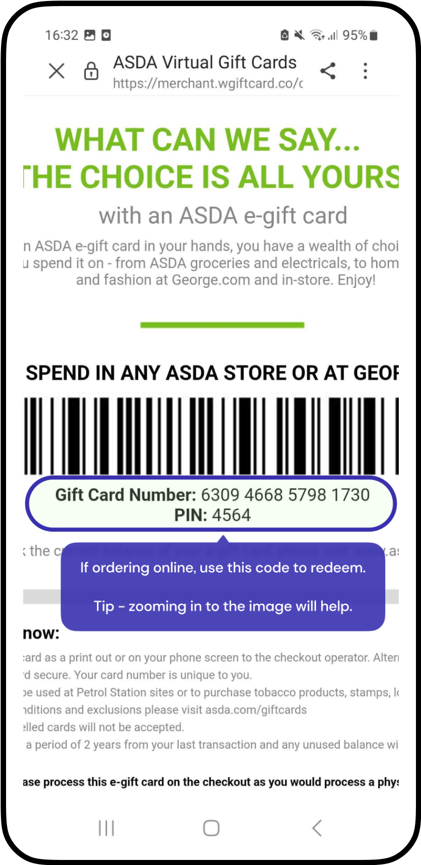 How to redeem Asda gift cards Cheddar support