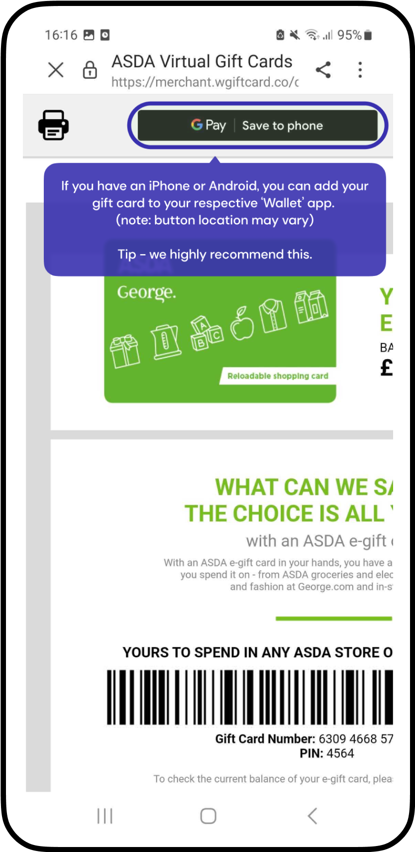 How to redeem Asda gift cards Cheddar support